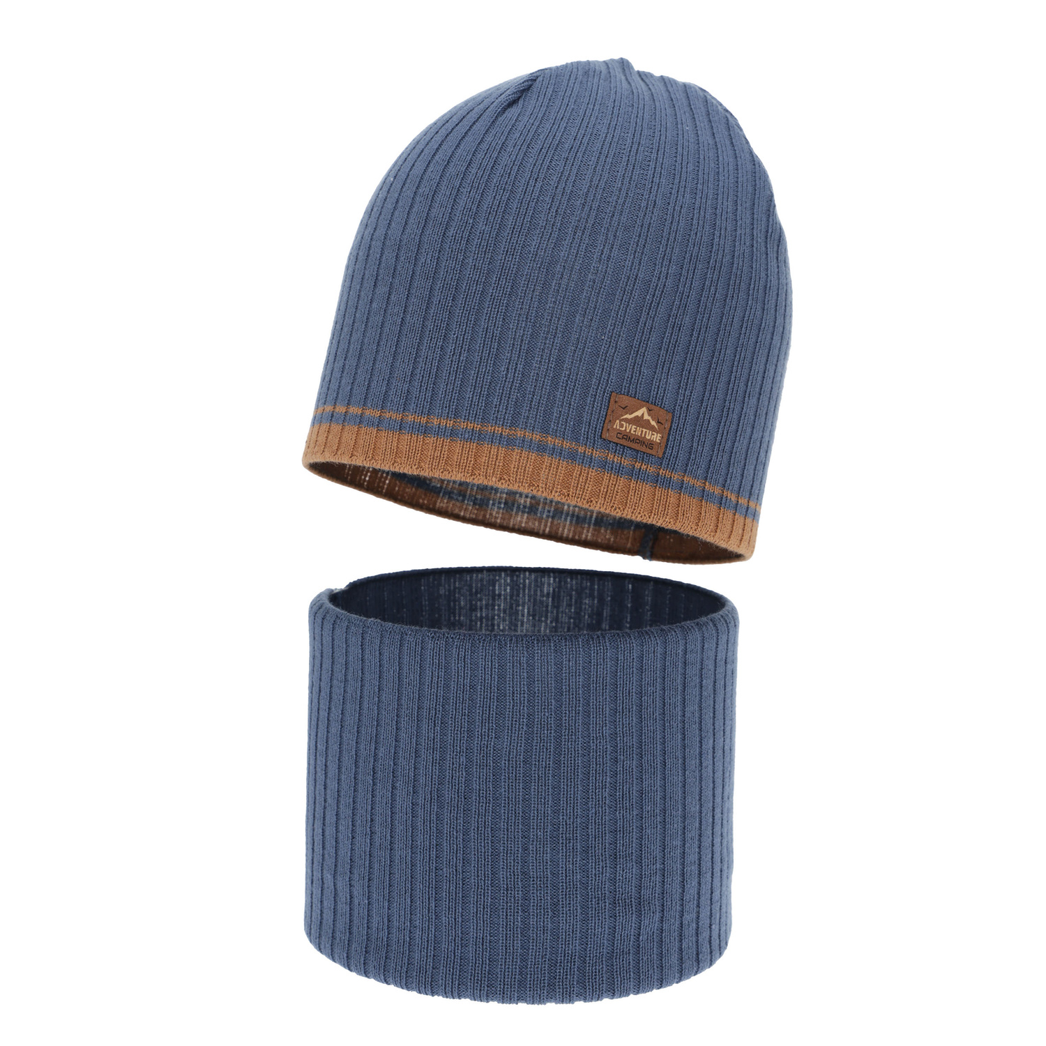 Dreng efterår/forår sæt: hue og halsvarmer, blå, med bomuld, Eirik
