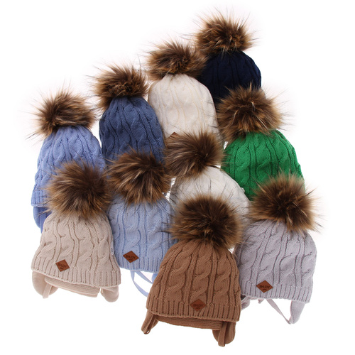 Dreng vintersæt: hue og tørklæde, blå, med garn pompon, med bindebånd, Minor