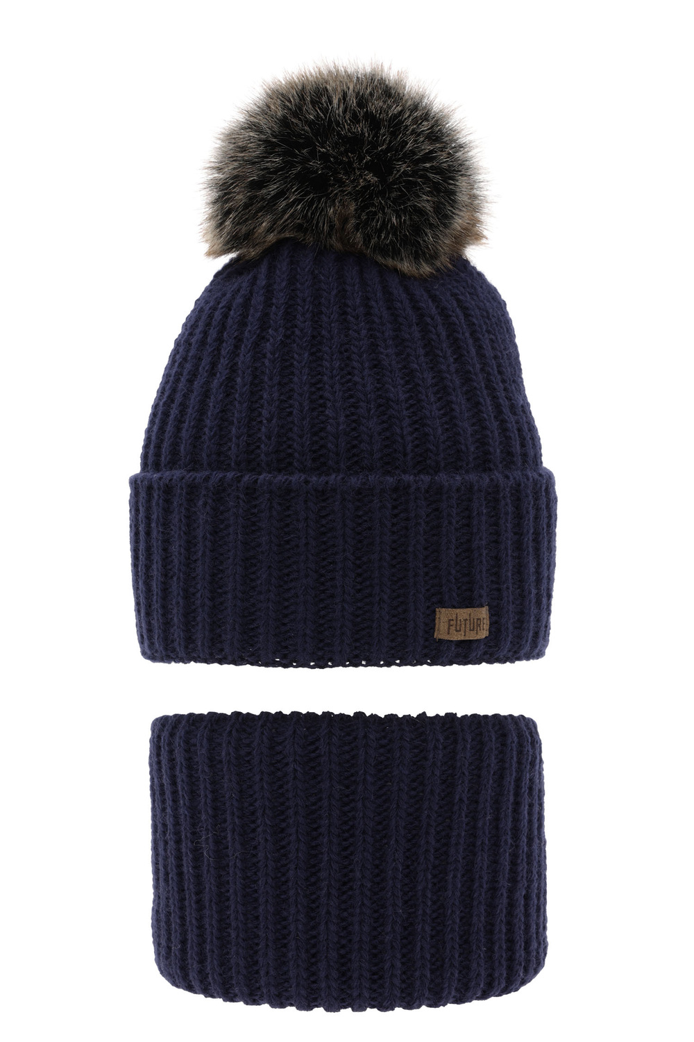 Dreng vintersæt: hue og halsrør, navy, med garn pompon, Wonder