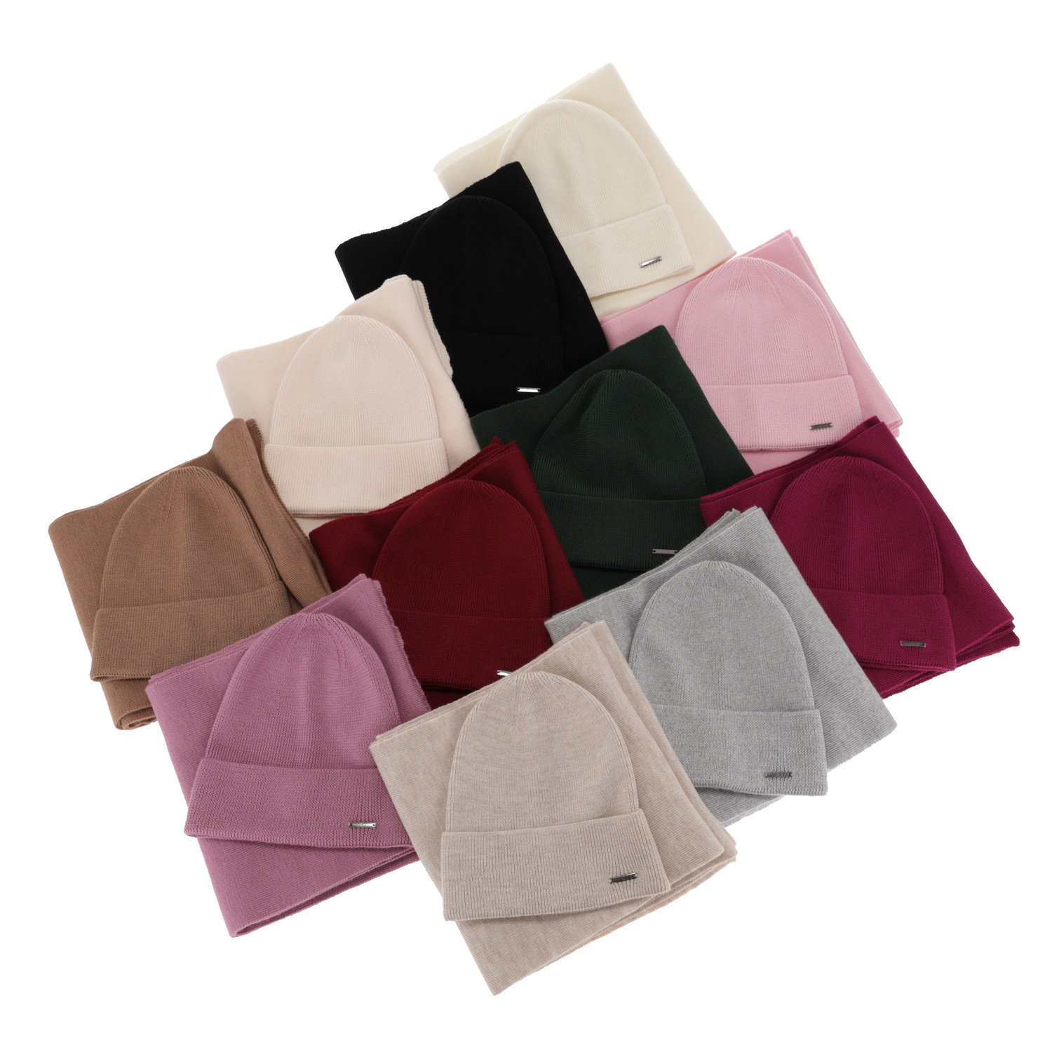 Dame vintersæt: hue og tørklæde, vinter, beige, 100% Merino Uld, Melpomena