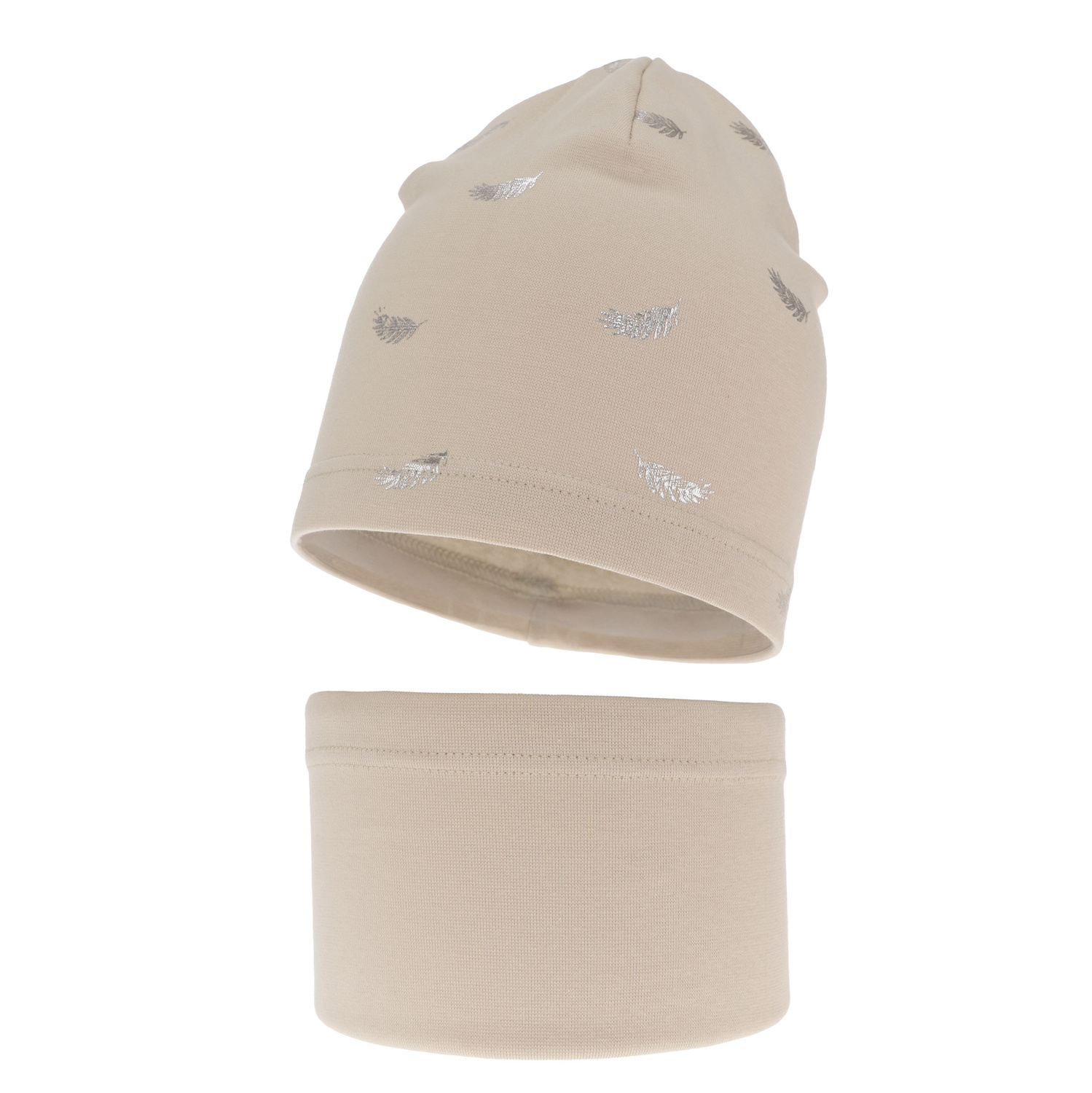 Pige efterår/forår sæt: hue og halsvarmer, beige, med bomuld, Florena