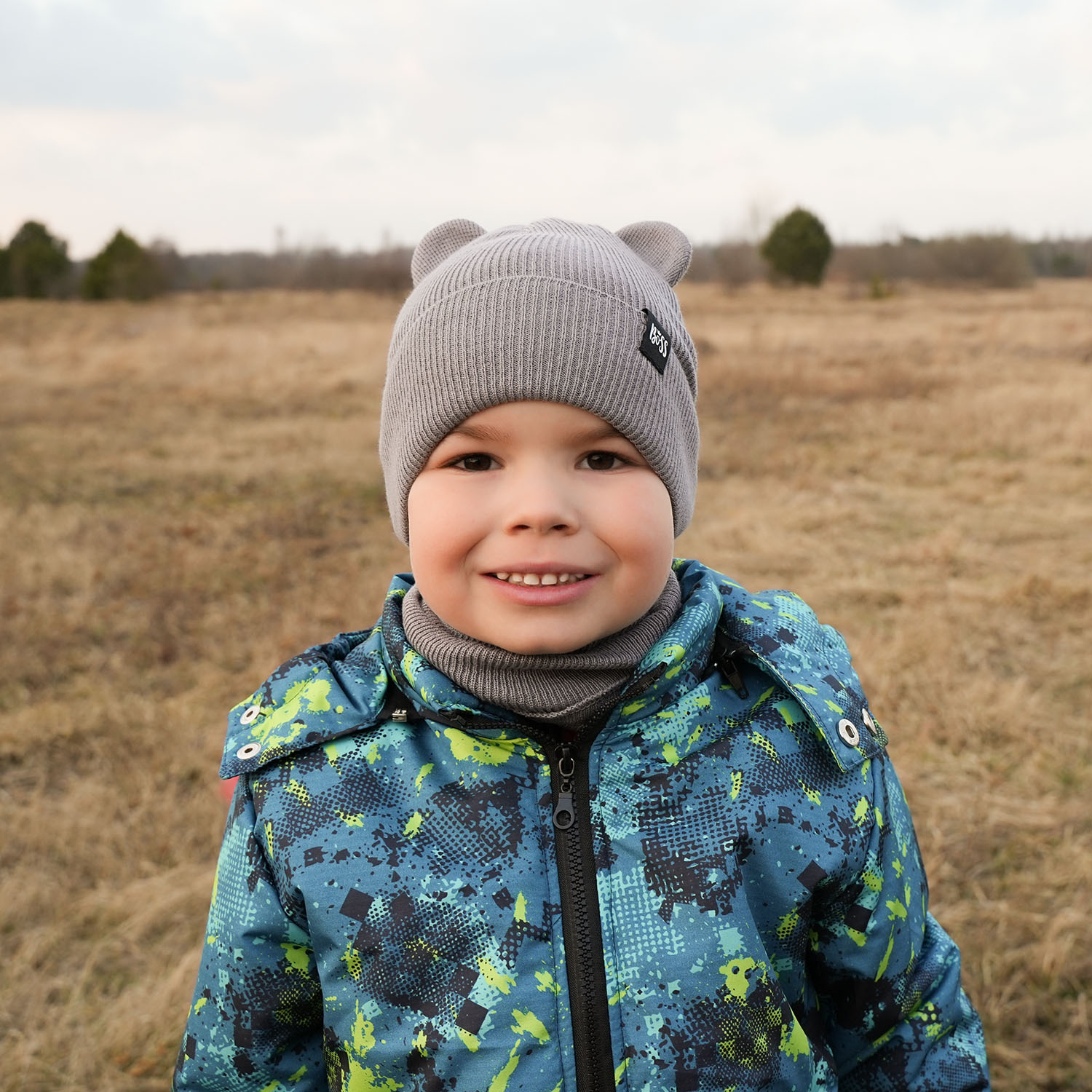 Dreng efterår/forår sæt: hue og halsedisse, med bomuld, grøn, Grajan