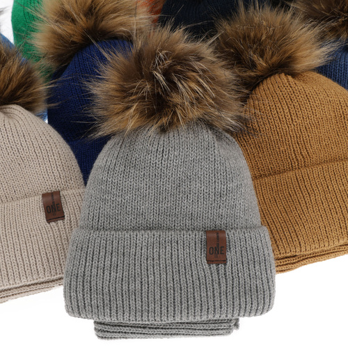 Dreng vintersæt: hue og halsrør, rød, med garn pompon, Modus