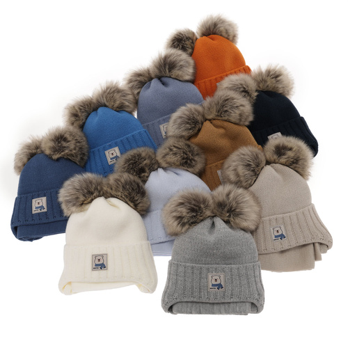 Dreng vintersæt: hue og tørklæde, grå, med to pomponer (garn), med bindebånd, Jewel