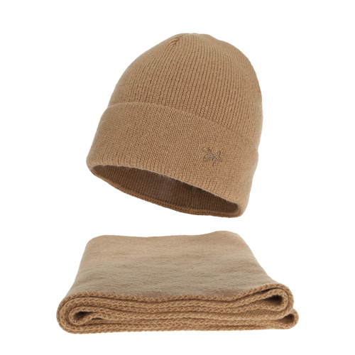 Dame vintersæt: hue og tørklæde, camel, Rava