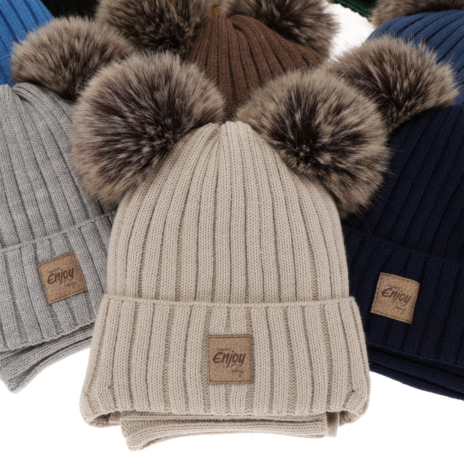 Dreng vintersæt: hue og halsrør, sort, med to pomponer, med bindebånd, Orange