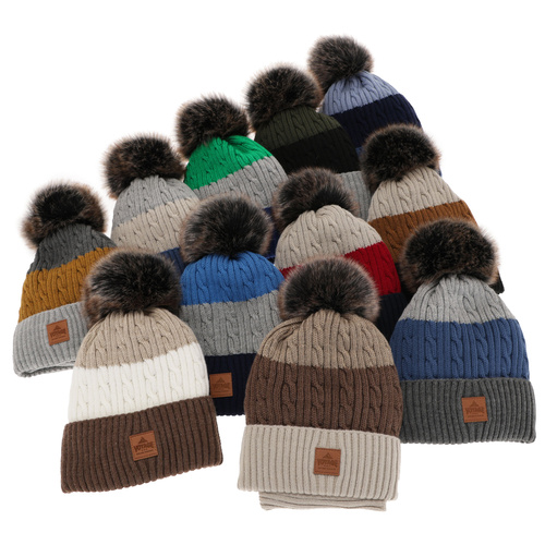 Dreng vintersæt: hue og halsrør, blå, med garn pompon, Luxor