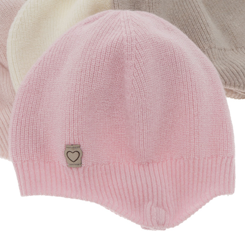 Pige efterår/forår hue, mørkebeige, merino uld med kashmir, med bindebånd, Orida