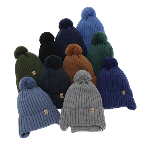 Dreng vintersæt: hue og halsrør, khaki, med garn pompon, Carlo