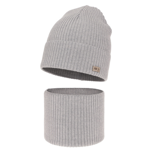 Pige efterår/forår sæt: hue og halsvarmer, grå, 100% Merino Uld, Itra