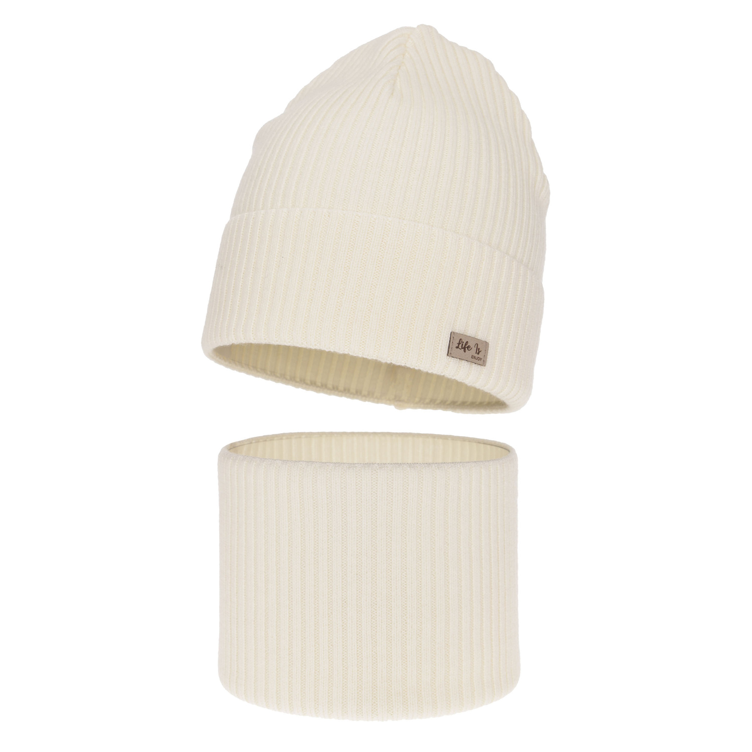 Pige efterår/forår sæt: hue og halsvarmer, krem, med merinould, Itra