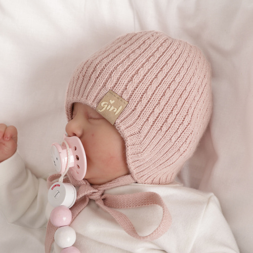 Pige efterår/forår hue, hvid, med bindebånd, Cheri