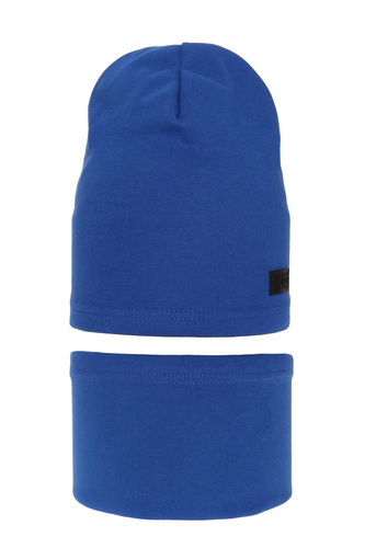 Dreng efterår/forår sæt: hue og halsvarmer, blå, bomuld, Frizi