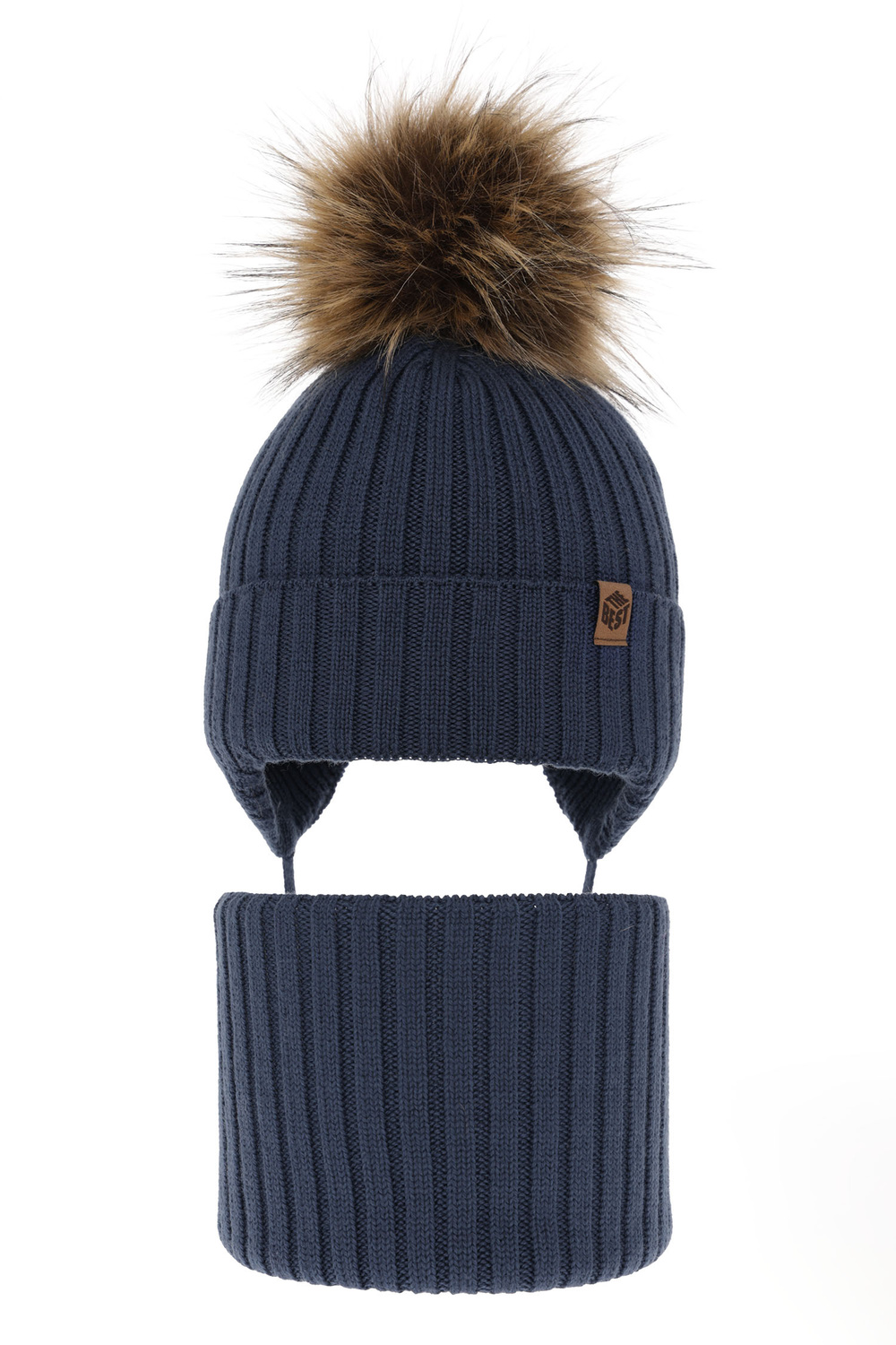 Dreng vintersæt, blå, med bindebånd, med merinould, Juno