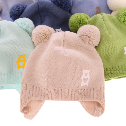 Dreng efterår/forår hue, gul, med to pomponer, med bindebånd, Barney