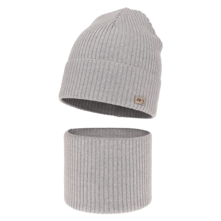 Pige efterår/forår sæt: hue og halsvarmer, grå, 100% Merino Uld, Itra