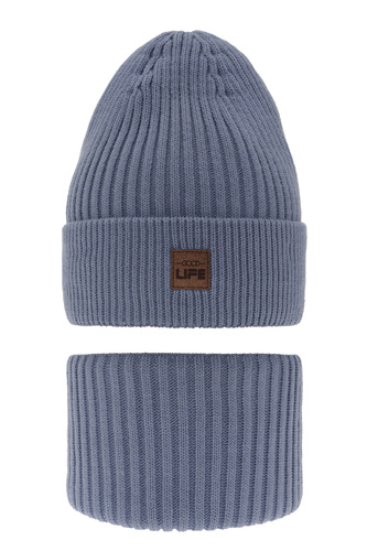 Dreng vintersæt: hue og halsvarmer, lys blå, Basilio