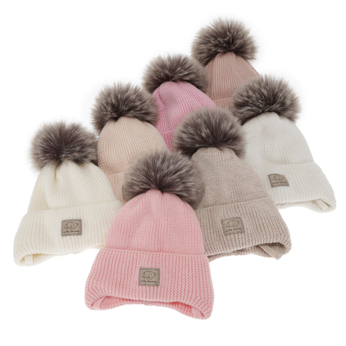 Pige vinterhue, kremowa, med bindebånd, 100% Merino Uld, Jena