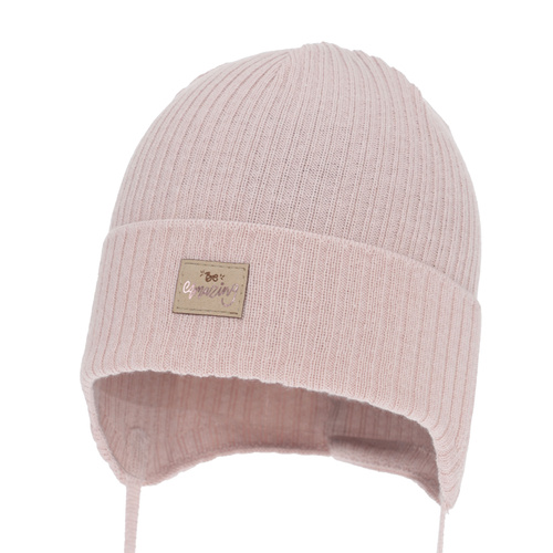 Pige efterår/forår hue, lyserød, med bindebånd, med bomuld, Tindra