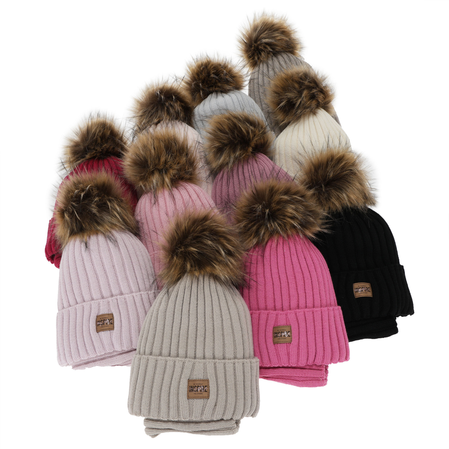 Pige vintersæt: hue og halsvarmer, beige, foret med fleece, med merinould, Bellina