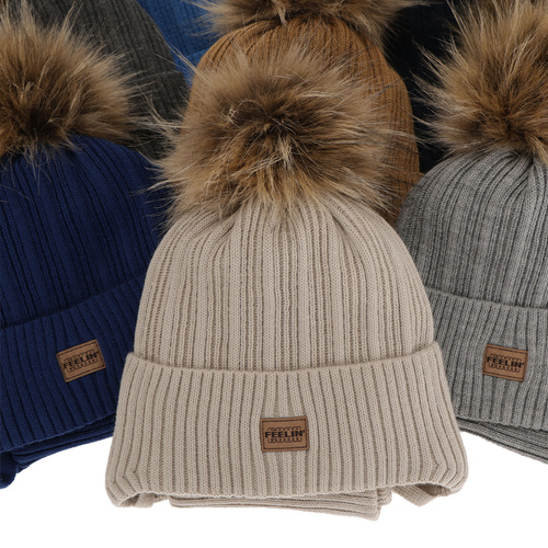 Dreng vintersæt: hue og halsrør, grøn, med bindebånd, med garn pompon, Eger