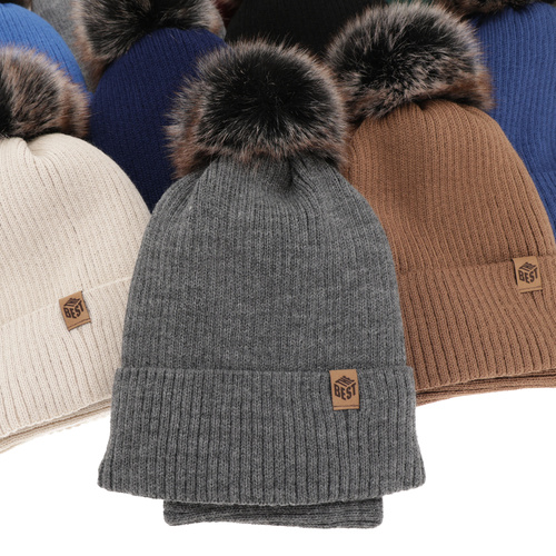 Dreng vintersæt: hue og halsrør, camel, Med garn pompon, Wizar