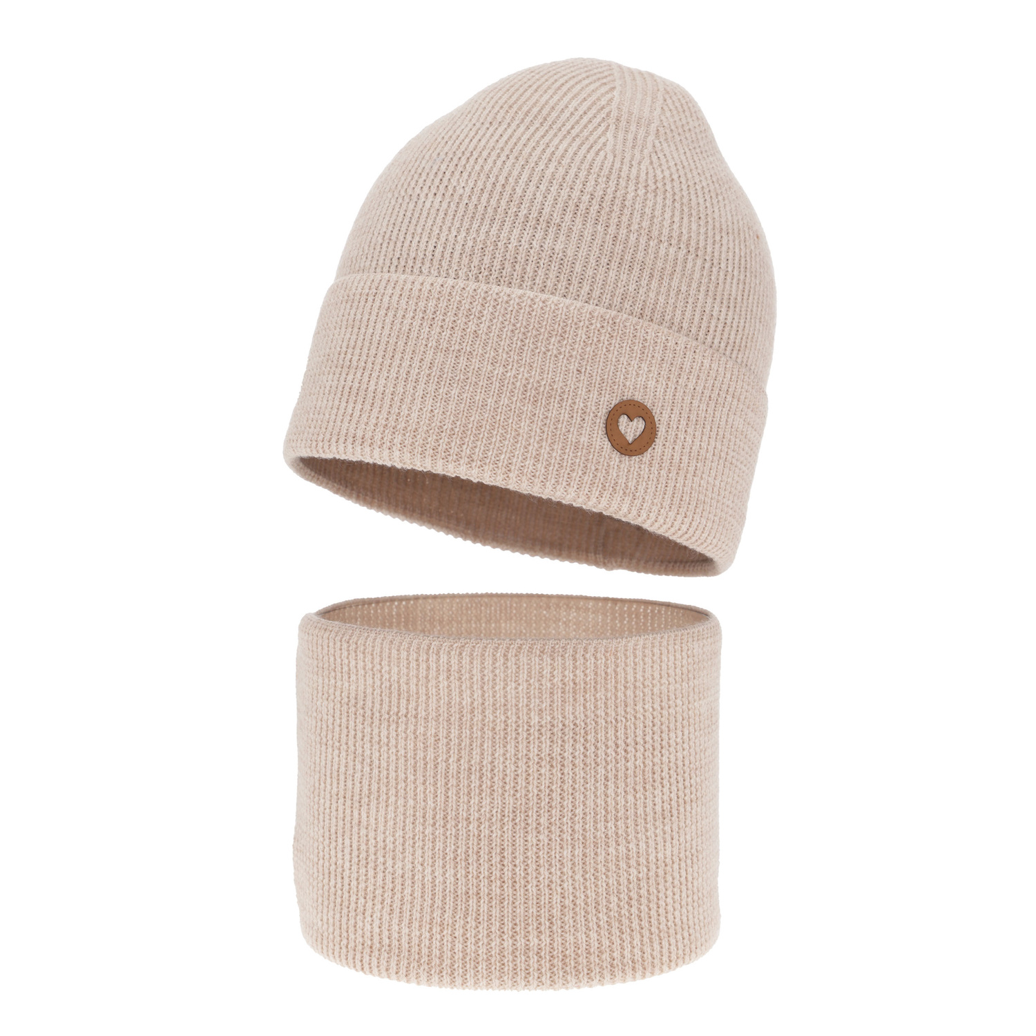 Pige efterår/forår sæt hue og halsvarmer, beige, 100% Merino uld, Brook