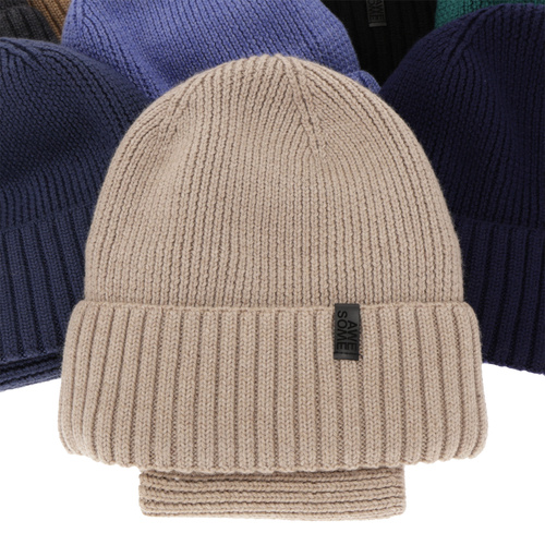 Dreng vintersæt: hue og halsvarmer, 100% Merino Uld, foret med merinould, sort Harbin