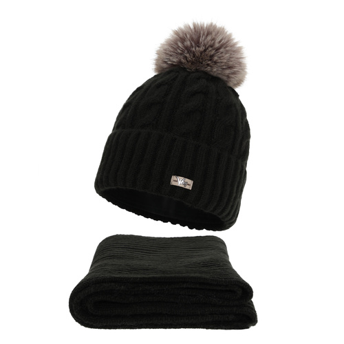 Dame vintersæt: hue og tørklæde, sort, Lunetta