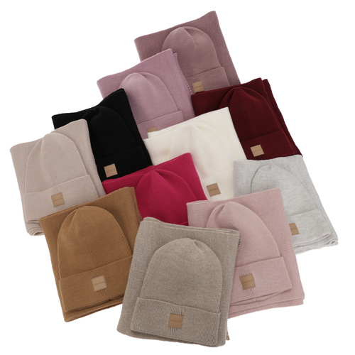 Dame vintersæt: hue og tørklæde, camel, Nathalie