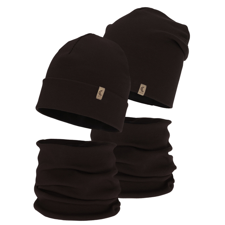 Pige efterår/forår sæt: hue og halsvarmer, bomuld, mørkebrun, Bravura