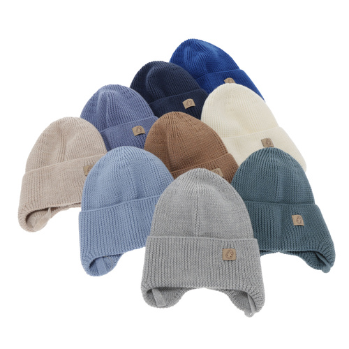 Dreng vinter/efterår hue, grå, 100% Merino Uld, med bindebånd, Bakadi