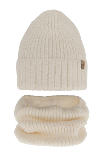 Pige vintersæt: hue og halsvarmer, cremefarvet, med merinould, Mesalia