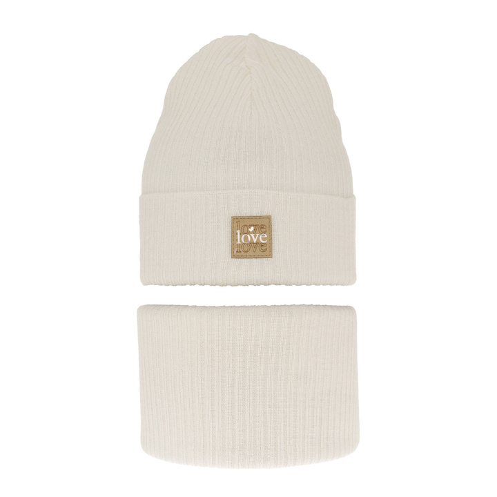 Pige efterår/forår sæt: hue og halsedisse, med bomuld, kremfarvet, Furora