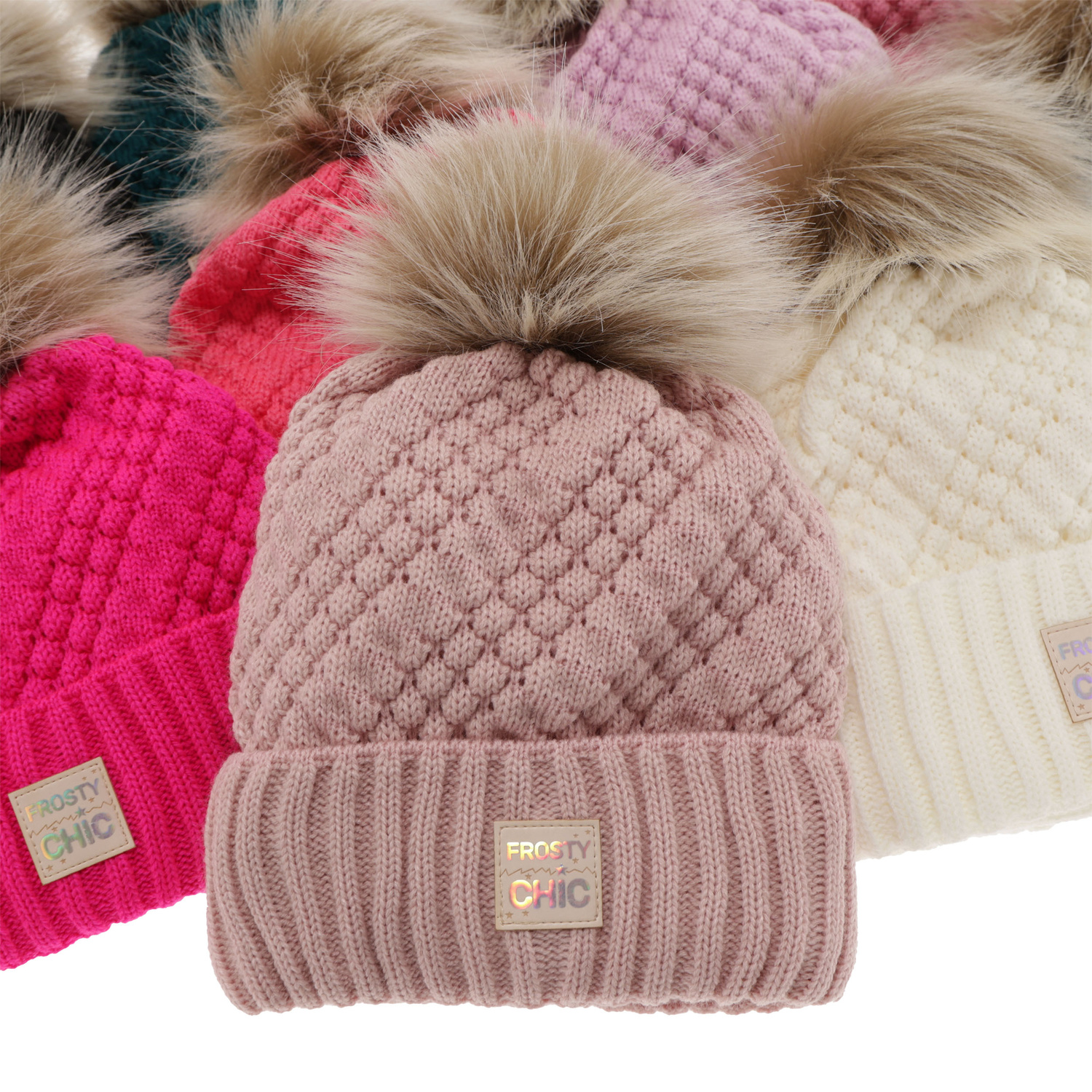 Pige vintersæt: hue og halsrør, pink, med garn pompon, Alena