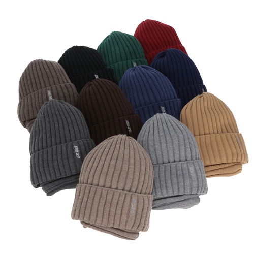 Dreng vintersæt (hue og halsvarmer), beige, med merinould, foret med fleece, Banasko