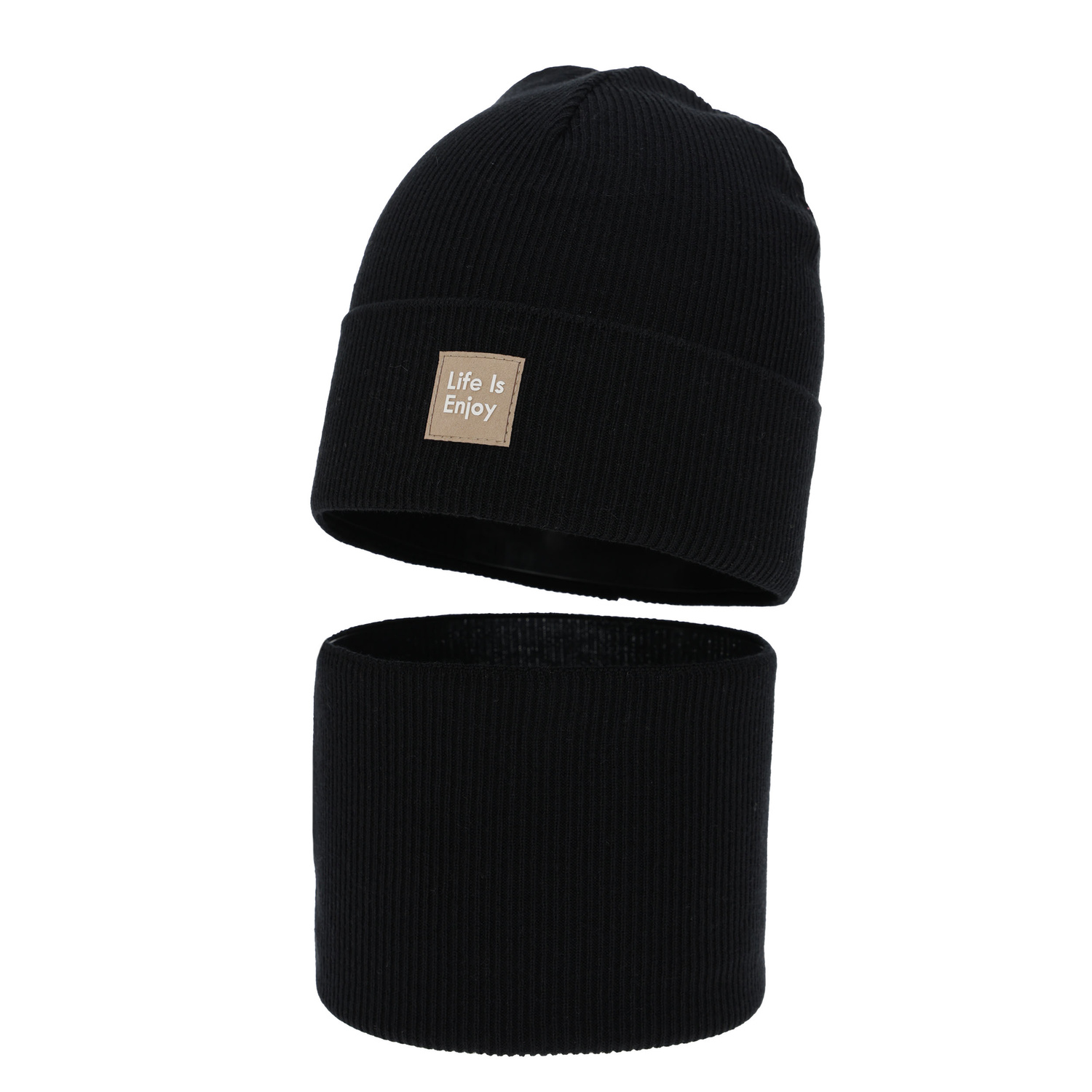 Pige efterår/forår sæt: hue og halsvarmer, med bomuld, sort, Zola