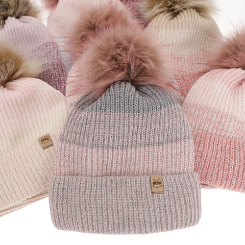 Pige vintersæt: hue og halsedisse, lyserød, med garn pompon, Gimena