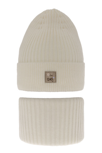 Pige vintersæt: hue og halsvarmer, cremefarvet, Georgina