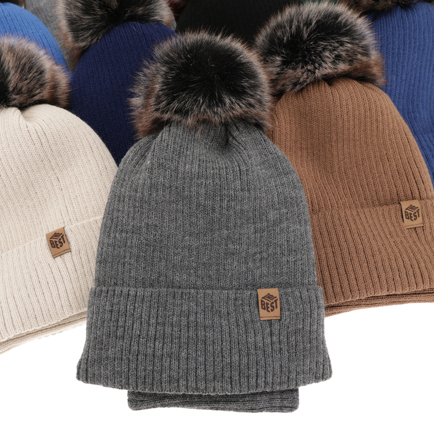 Dreng vintersæt: hue og halsrør, brun, med garn pompon, Wizar