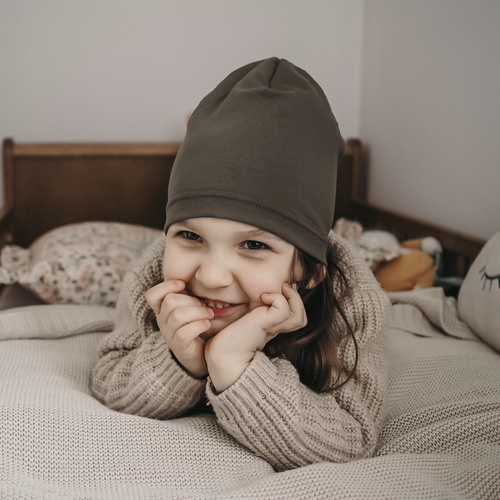 Pige efterår/forår sæt: hue og halsvarmer, khaki, bomuld, Hazelka