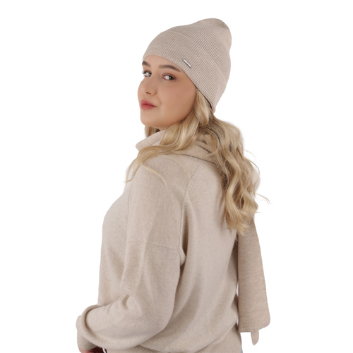 Dame vintersæt: hue og tørklæde, vinter, beige, 100% Merino Uld, Melpomena