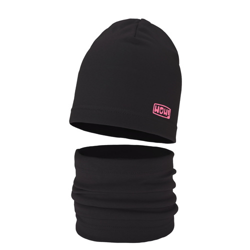 Pige efterår/forår sæt: hue og halsvarmer, sort, bomuld, Friza