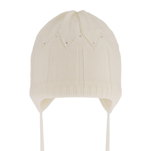 Pige efterår/forår hue, cremefarvet, med bindebånd, Mercja