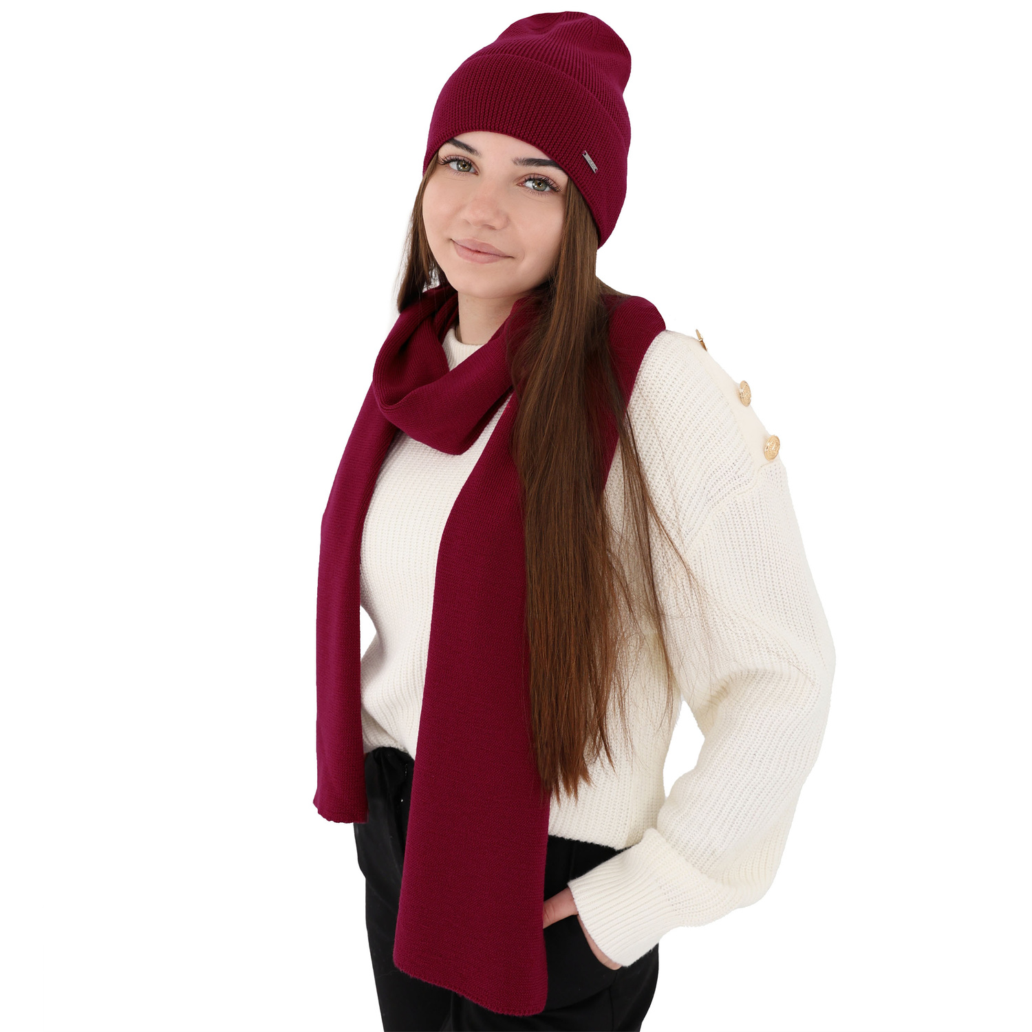 Dame vintersæt, vinter, lys rosa, med merinould, Melpomena