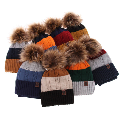 Dreng vintersæt: hue og halsrør, grå, med garn pompon, Karmel