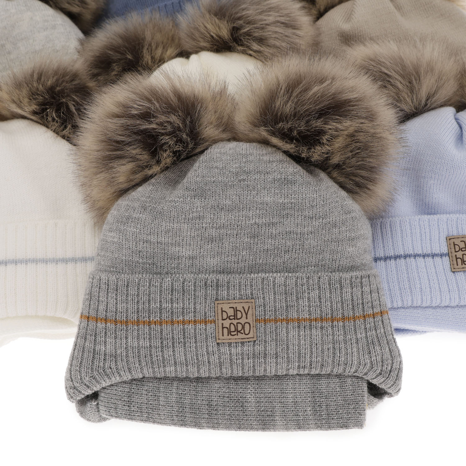 Dreng vintersæt: hue og tørklæde, vinter, lys blå, med to pomponer, med bindebånd, Melon