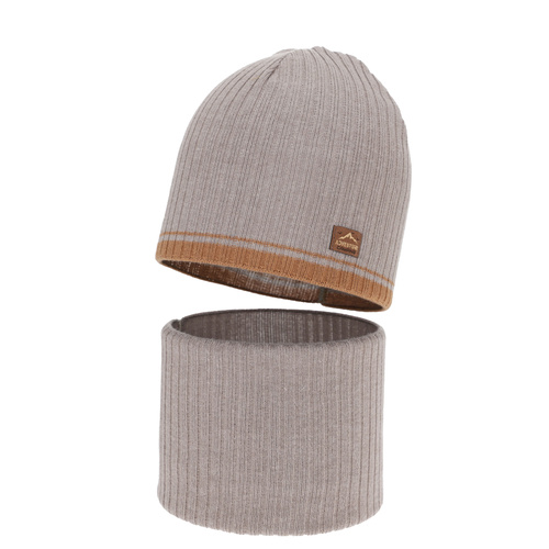 Dreng efterår/forår sæt: hue og halsvarmer, med bomuld, beige, Eirik