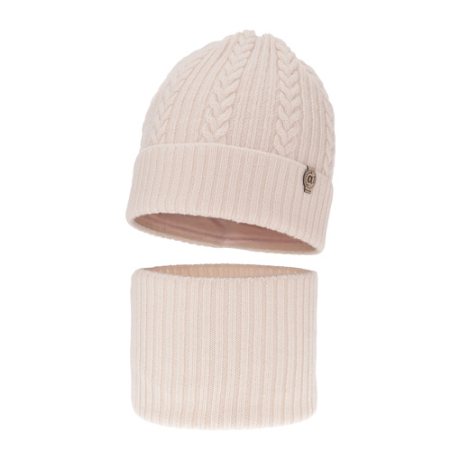 Pige vintersæt: hue og halsvarmer, lyserød, Med merinould, Jenny