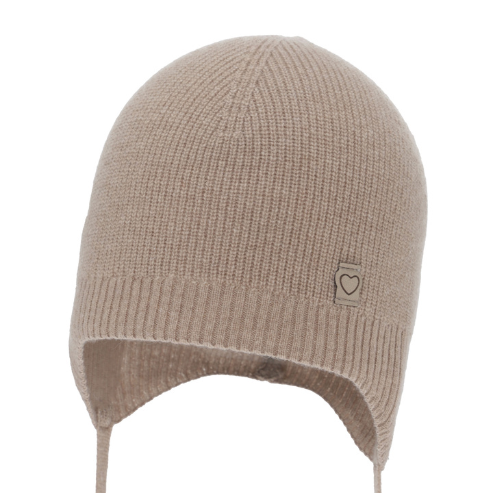 Pige efterår/forår hue, mørkebeige, merino uld med kashmir, med bindebånd, Orida